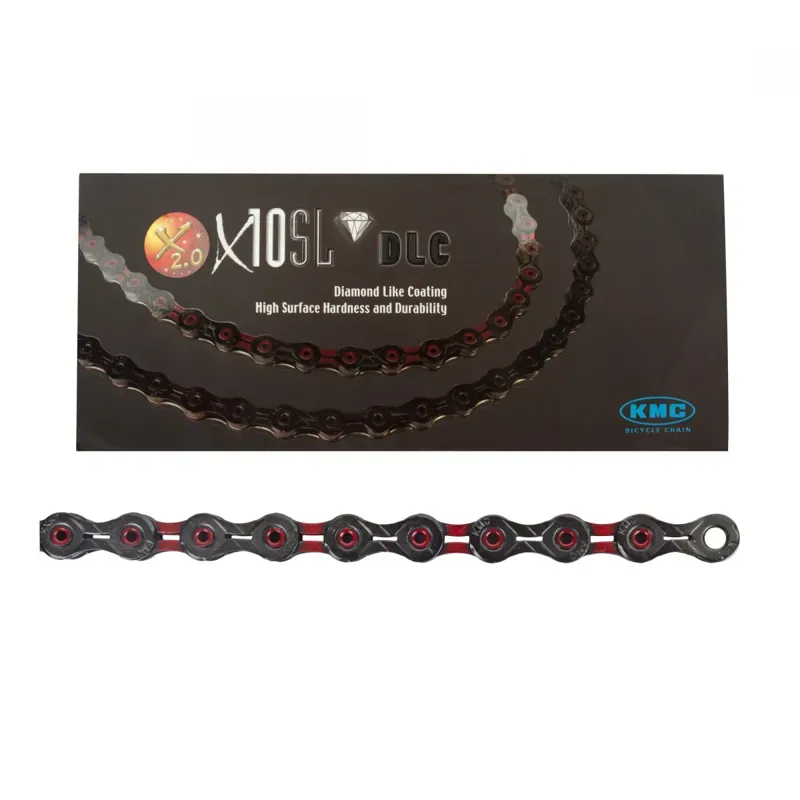 KMC DLC 10-speed 116-link 1/2x11/128 Chain in Black/Red