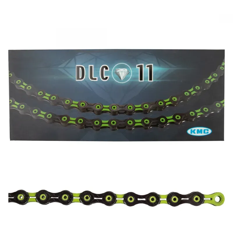 KMC DLC 11-speed 118-link 1/2x11/128 Chain in Black/Green