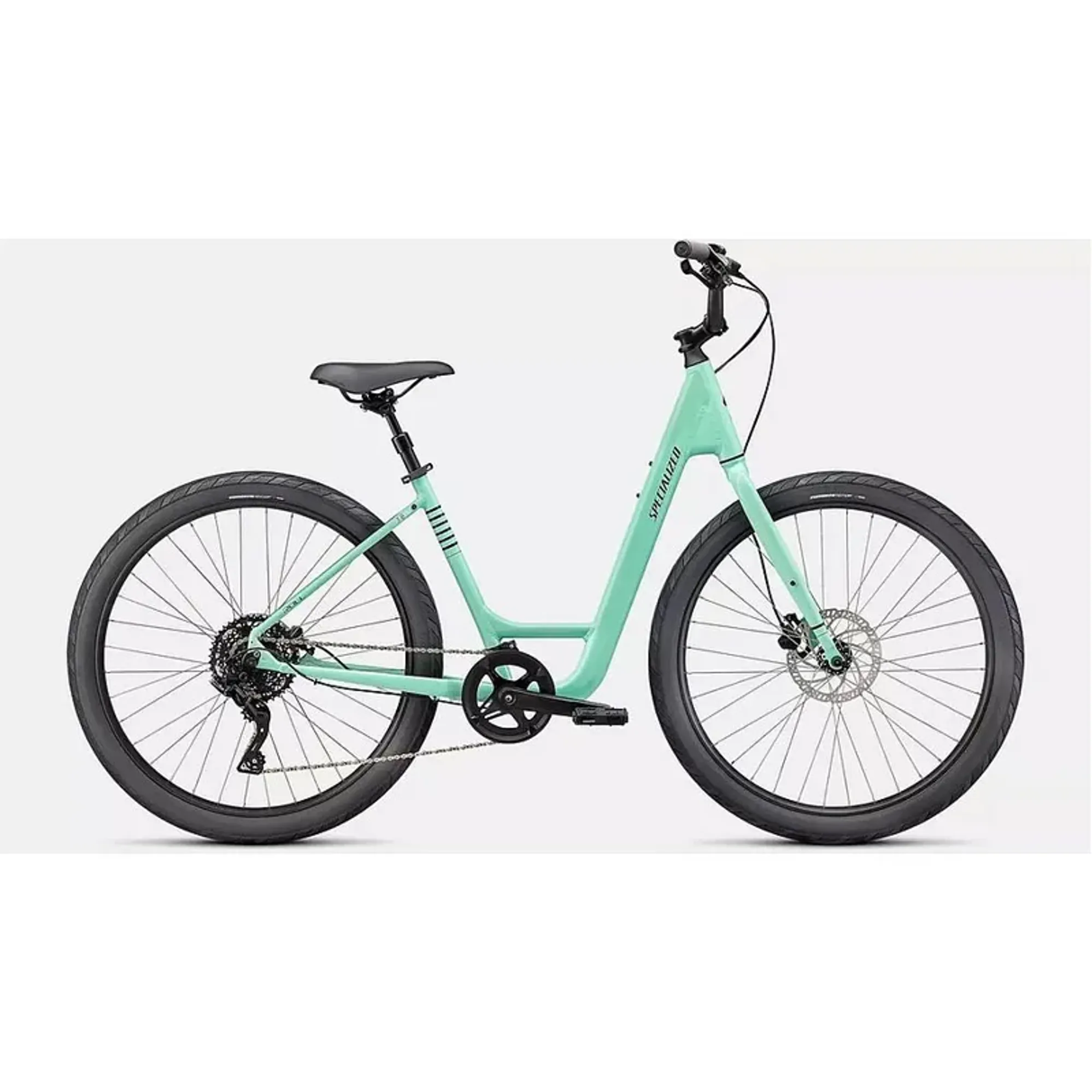 Specialized Roll Low Entry Hybrid Bike in Oasis/Forest Green/Black Reflective