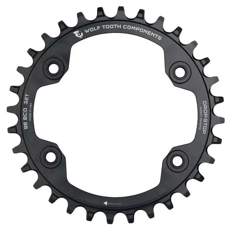Wolf Tooth 96 BCD Chainring - 30t 96 Asymmetric BCD 4-Bolt Drop-Stop For Shimano XT M8000 And SLX M7000 Cranks Black
