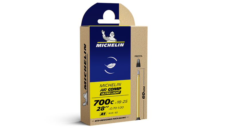 Michelin Aircomp Ultra Light 700x18-23c 52mm Presta Road Tube in Black