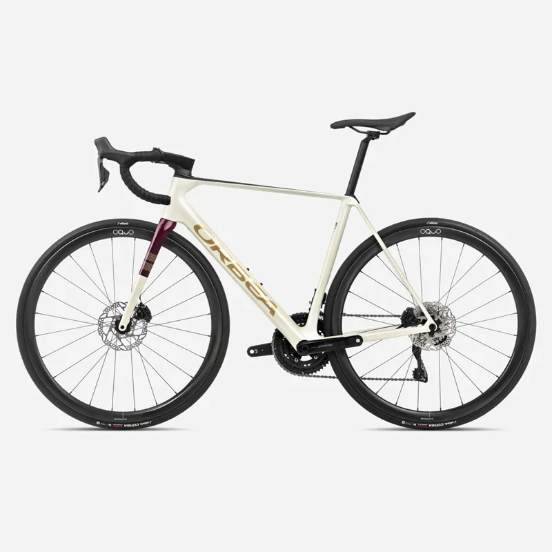 Orbea Orca M35i Road Bike In Ivory White/Burgundy Gloss/Vulcano Matt