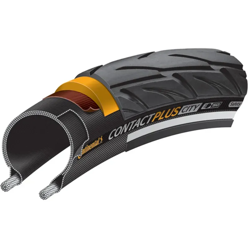 Continental Contact Plus City Tire 27.5 X 2.20 Clincher Wire Black Reflex SafetyPlus Breaker E50 Black Reflex 27.5 x 2.20