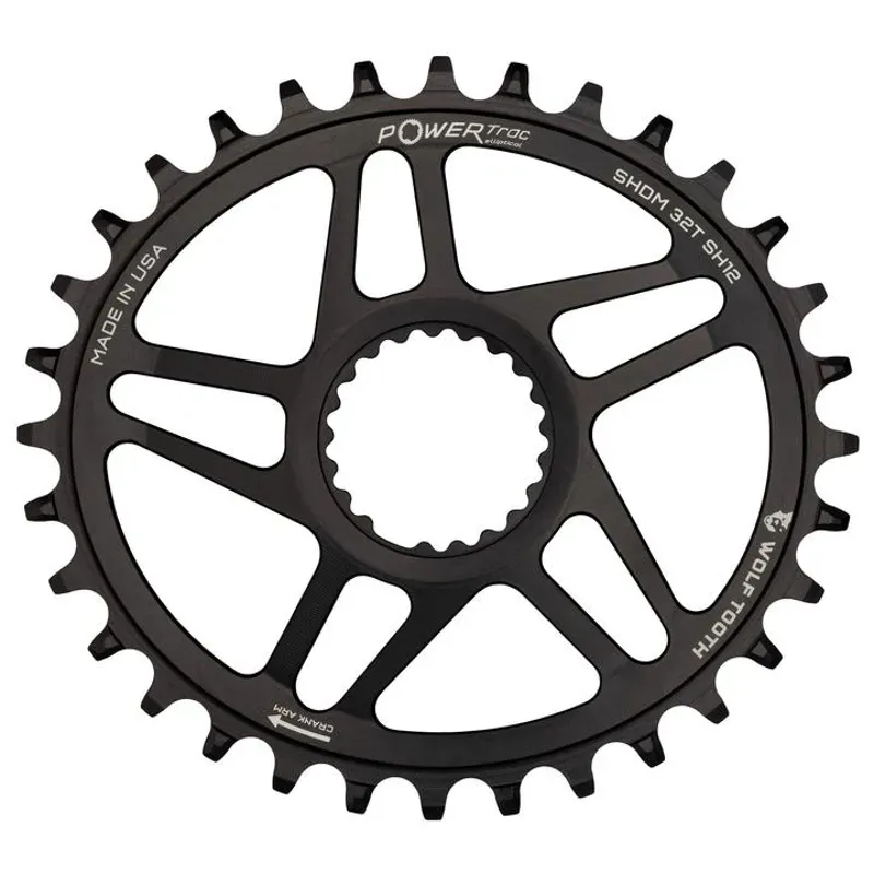 Wolf Tooth Elliptical Direct Mount Chainring - 32t Shimano Direct Mount Boost 3mm Offset Requires 12-Speed Hyperglide+ Chain Black